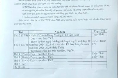 Lịch công tác tuần 29