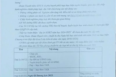 Lịch kế hoạch tuần 17