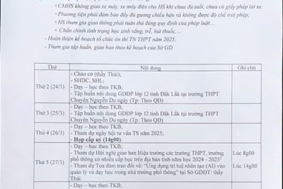 Lịch công tác tuần 27