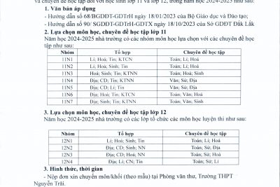 Thông báo về việc chuyển tổ hợp, từ năm học 2024-2025